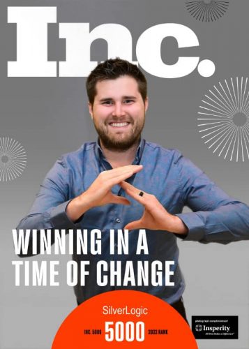 A participant poses for an Inc Magazine Cover at Inc 5000 in Atlanta.