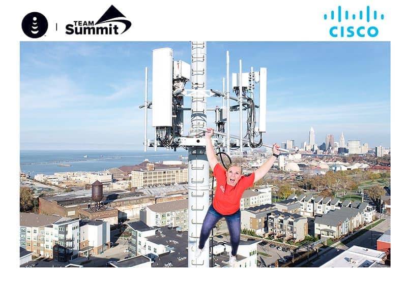 An Orlando greenscreen photo booth for Dish Network where participants "hang" from a 5G Cell Phone Tower.
