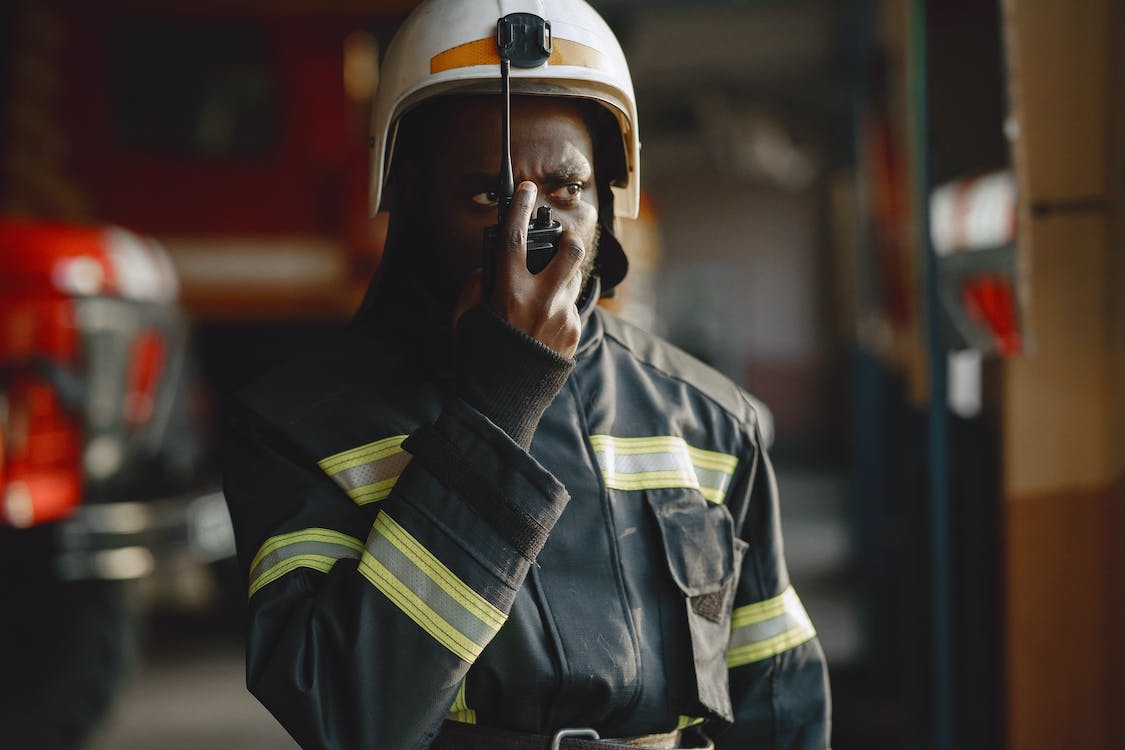 firefighter with a portable radio