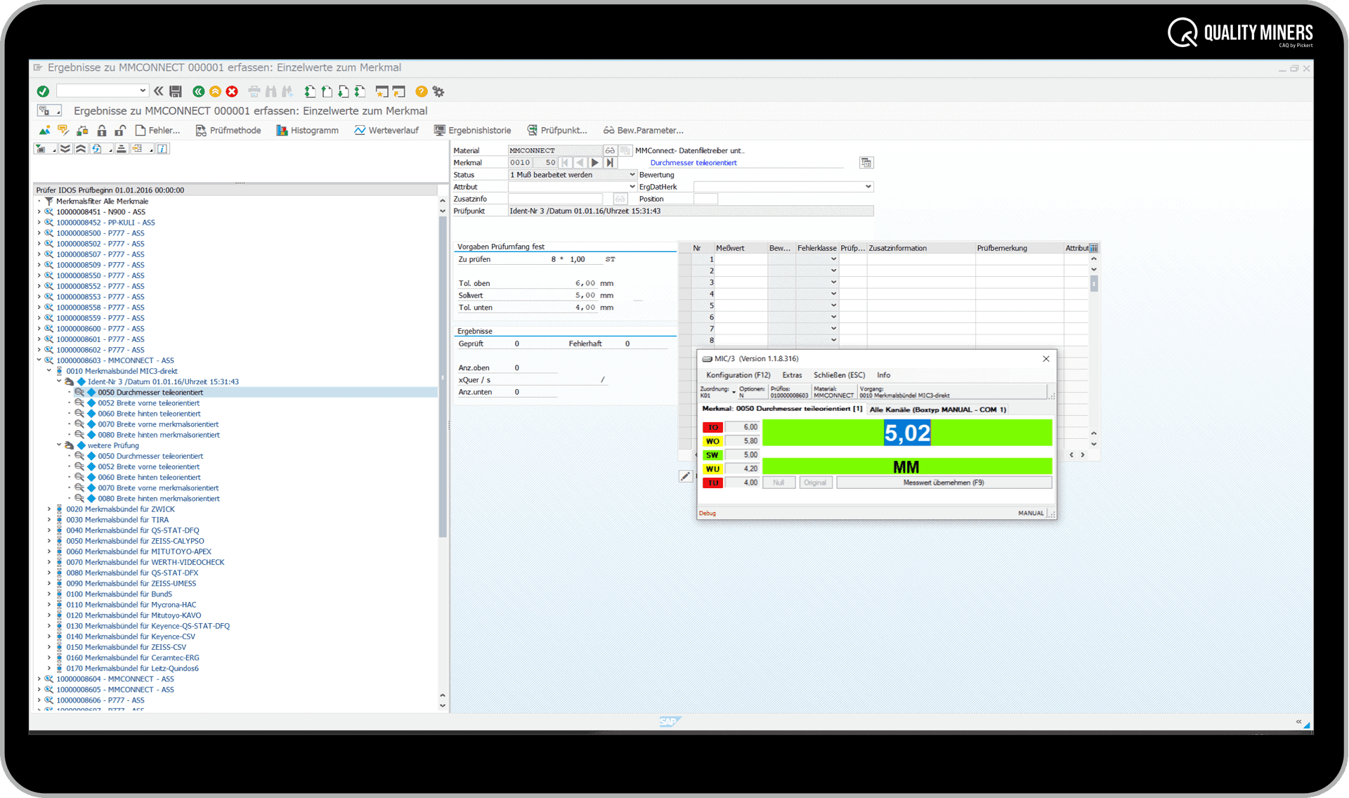 MIC/3 – Direkte Anbindung von Messmitteln in der SAP-GUI