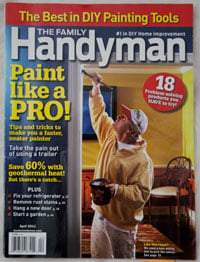 Cover of handyman Magazine that says "Paint Like a Pro" and shows a main painting a door jamb.