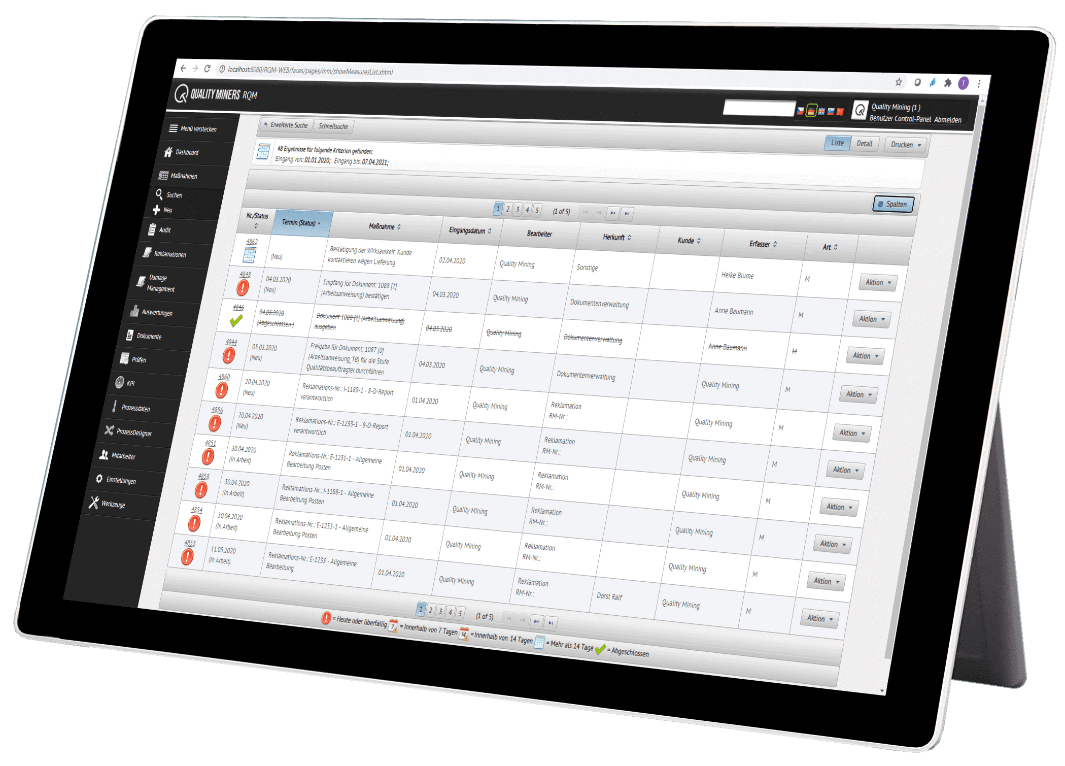 QM.CAQ Maßnahmenmanagement Screen