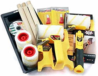 Accubrush Paint Edger Kit with one handheld edger, one pole mounted edger, four rollers, four brushes, paint poles, and a paint tray.