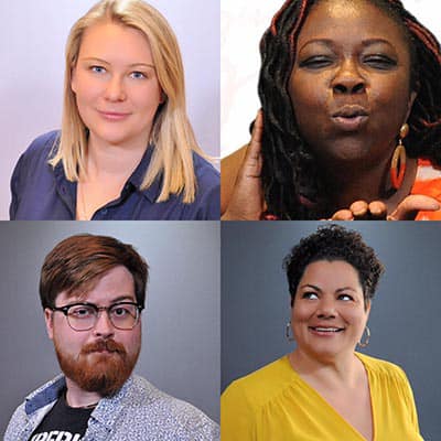 Four photos of participants from our Dallas Headshot Photo Booths showing their unique personalities.