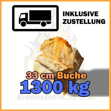 1300 kg Brennholz Buche 33 cm im 10 kg Netzsack