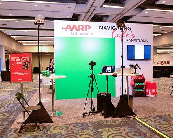 A custom Orlando green screen photo booth designed for AARP