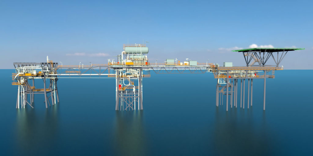 As-built 3D model of 3 connected offshore platforms