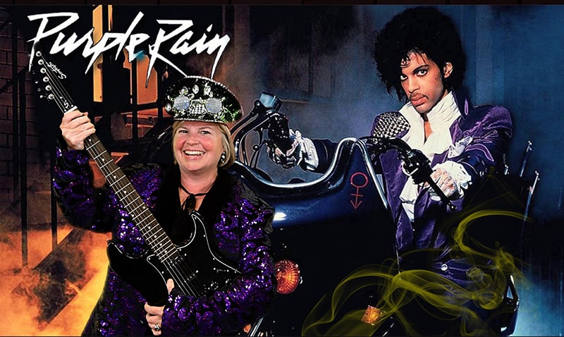 A participant jams with the artist formerly known as Prince in this Rock Star themed green screen photo booth