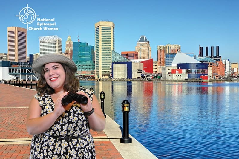 A participant poses against the Inner Harbor for this Baltimore green screen photobooth.