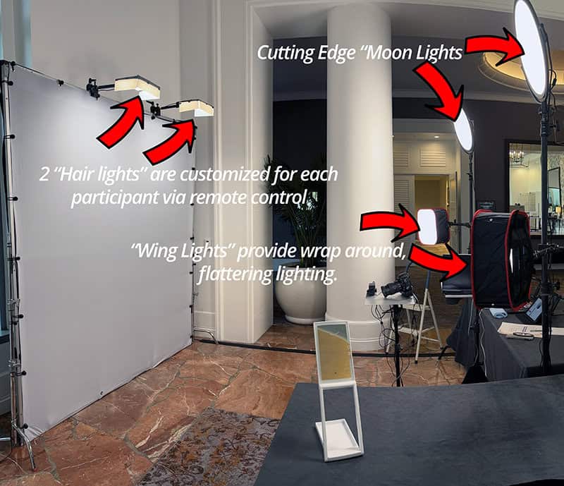Our Washington, DC Headshot Photo Lounge has updated equipment, including two cutting edge "moon lights", two "wing lights" providing wrap around lighting, and two remote controlled "hair lights".