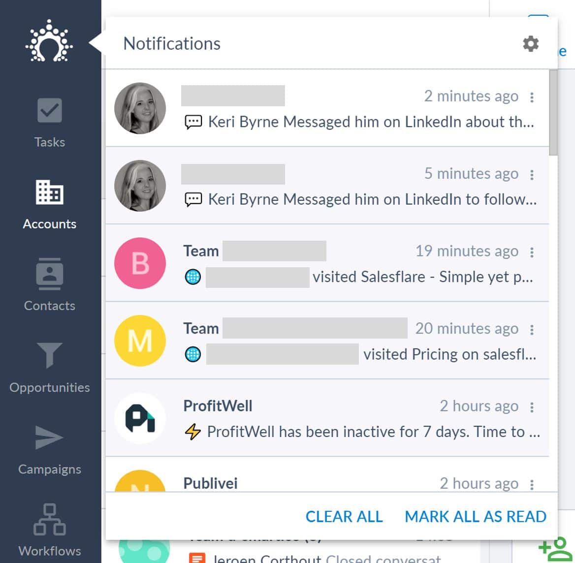 notifications in salesflare