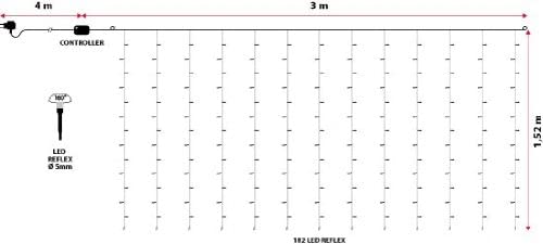 XMASKING Tenda 3 x 1,52 m, 182 LED Bianco Freddo, Cavo Trasparente, Giochi di Luce, luci di Natale, luci Natalizie - immagine 3