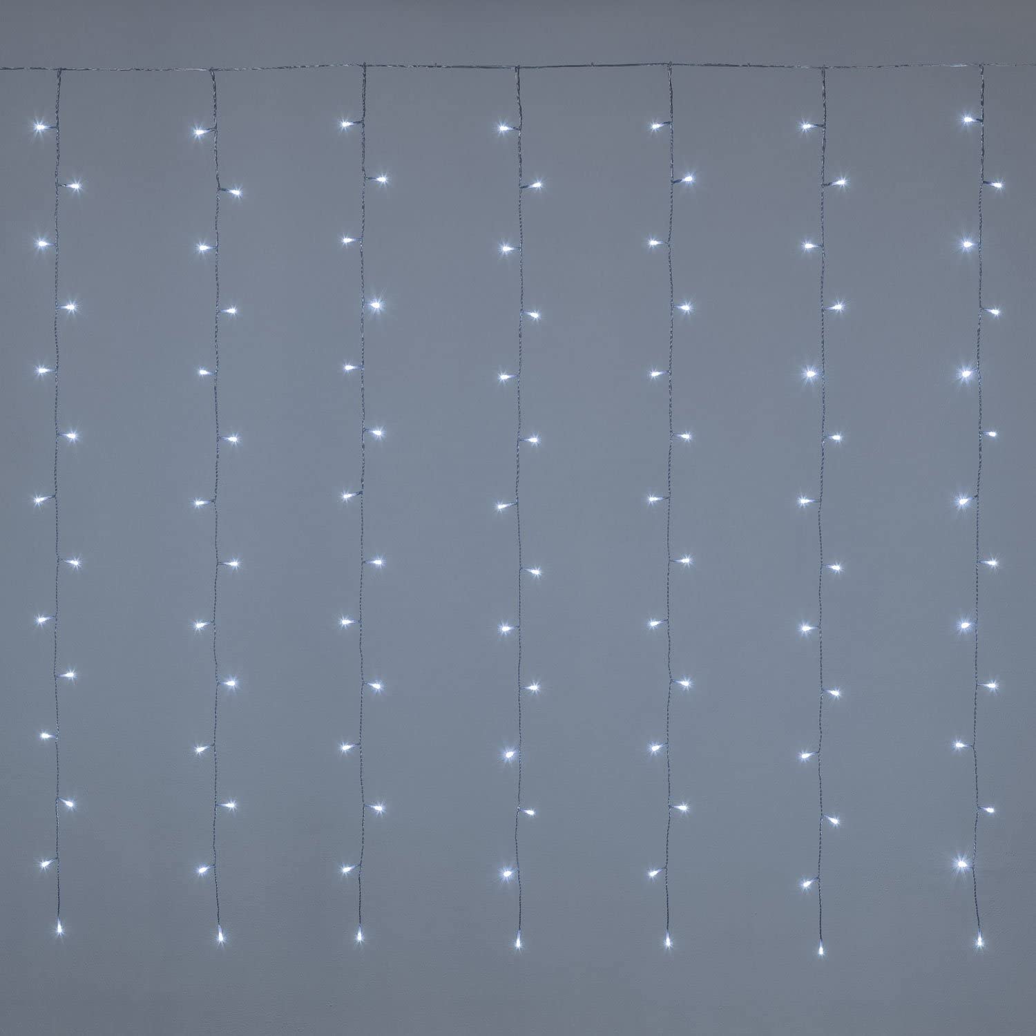 XMASKING Tenda 3 x 1,52 m, 182 LED Bianco Freddo, Cavo Trasparente, Giochi di Luce, luci di Natale, luci Natalizie