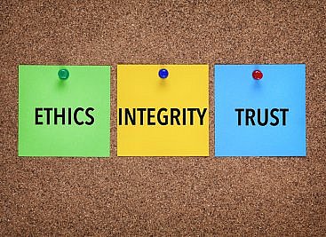 Ethics Integrity and trust post it notes
