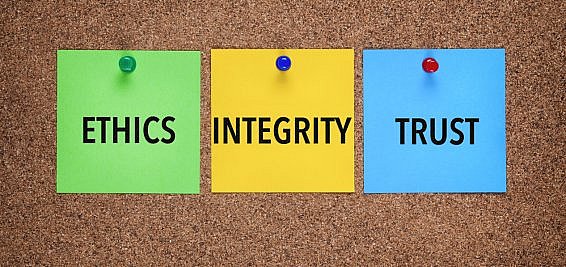 Ethics Integrity and trust post it notes