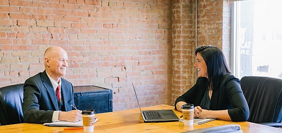 man answering interview questions