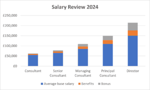 Graph showing consultant salaries for each role in 2024