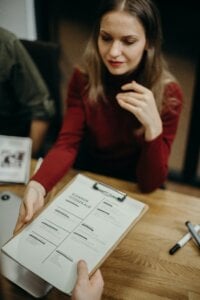 woman participating in skills-based interview