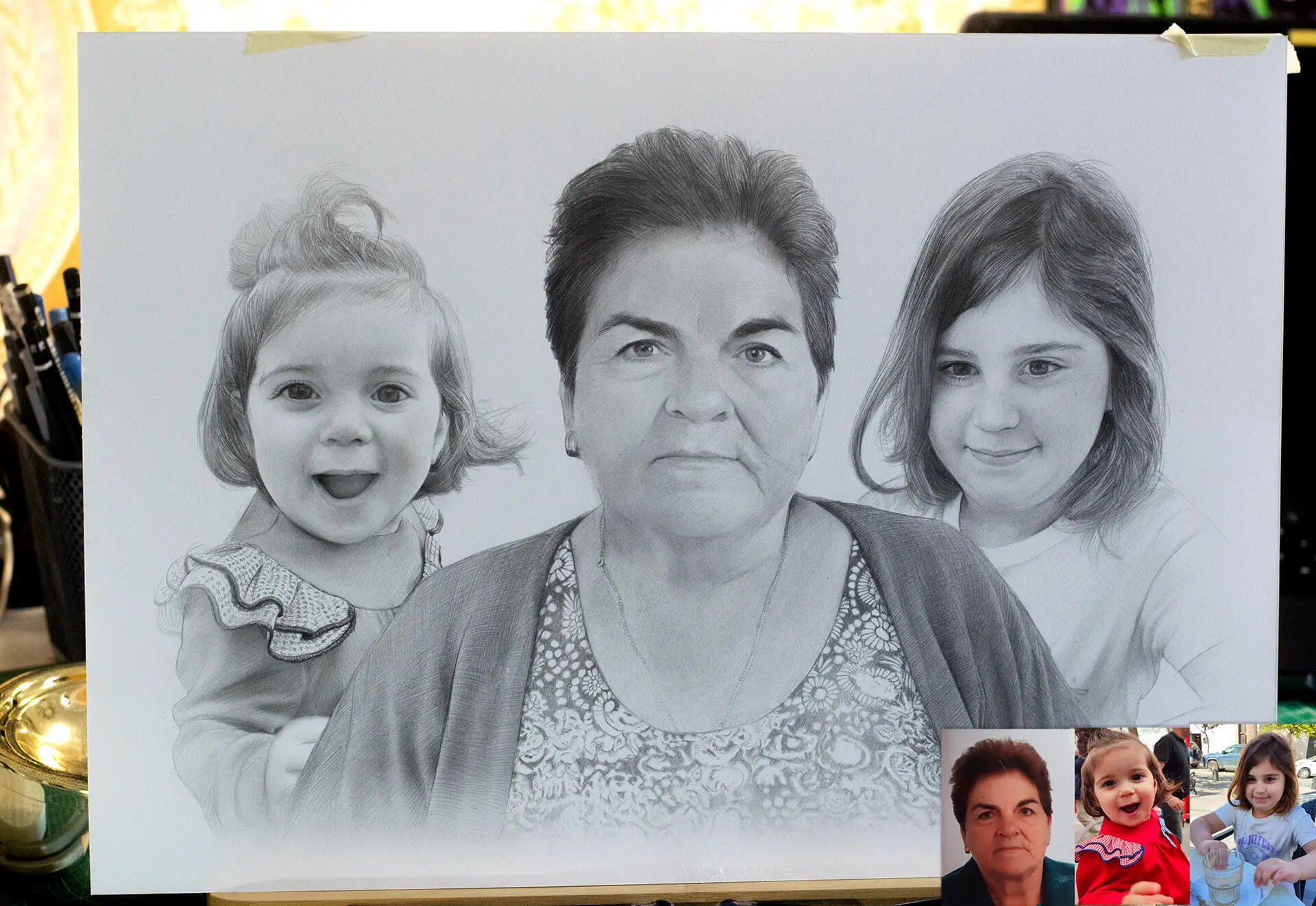 retrato-a-lapiz-de-abuela-y-nietas