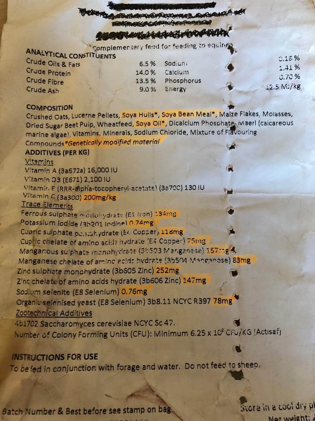 Hi Form How to read a feed bag label
