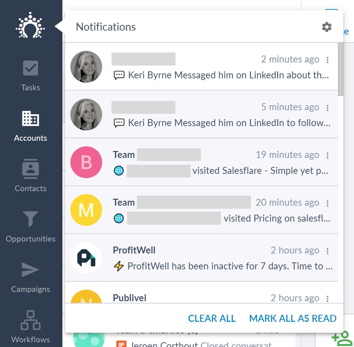 notifications in salesflare