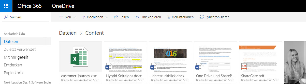 OneDrive for Business Oberfläche 