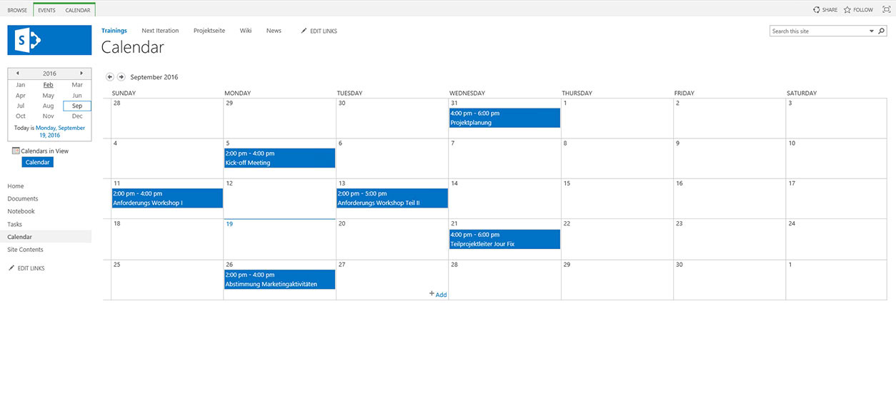 SharePoint 2016 – Projektkalender