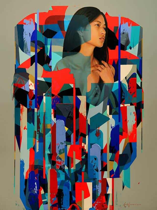 Kunstenaar Erik Jones combineert in zijn werk vrouwen met abstracte beelden