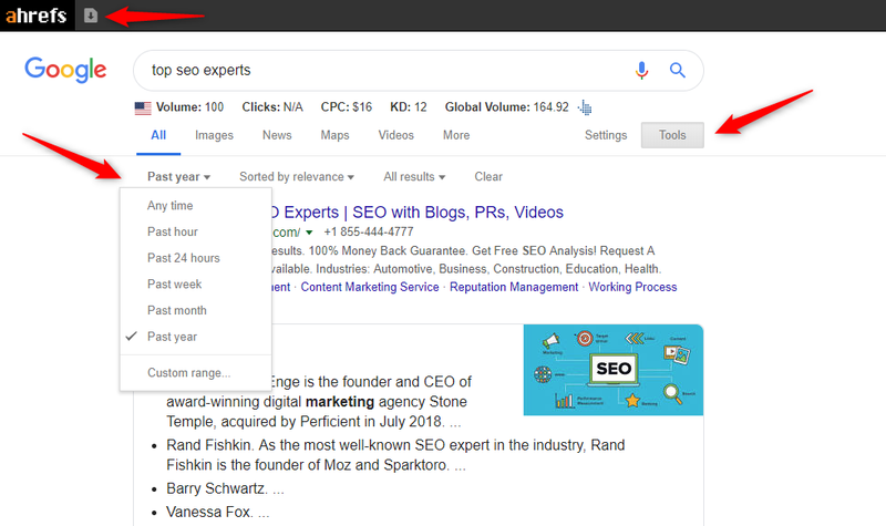 A screenshot showing a way to scale down the time of search results when trying to reach out to influencers