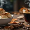 International Coffee Day Treats – Pumpkin Spice & Coffee Ice Cream Recipes Featured Image Bowl of pumpkin spice coffee ice cream with cinnamon sprinkles a steaming espresso with pumpkins coffee beans Frosted Fusions