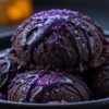 Enderman-Liquorice-Swirl-Ice-Cream-Featured Image-dark-black-cocoa-ice-cream-with-purple-glitter-sauce -Minecraft-inspired-Frosted-Fusions