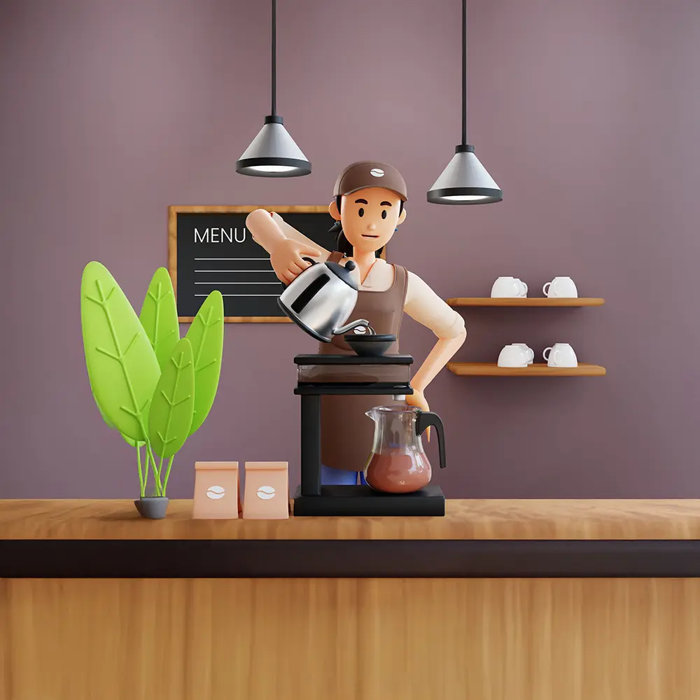 A female barista pouring an office coffee