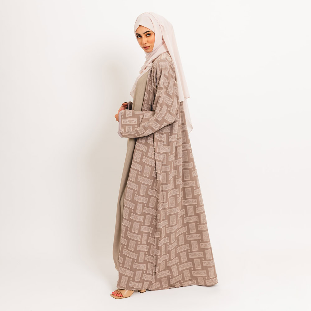 Beige Serene Open Abaya with Slip Dress