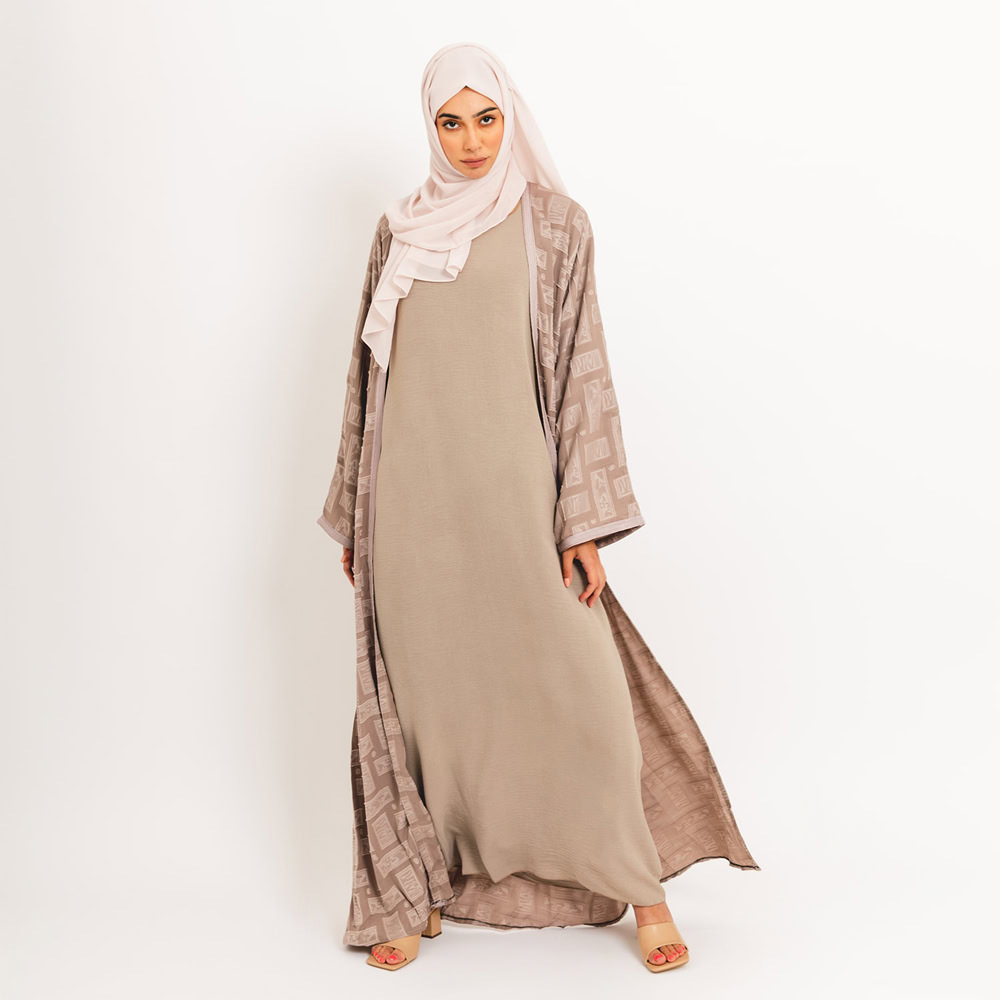 Beige Serene Open Abaya with Slip Dress