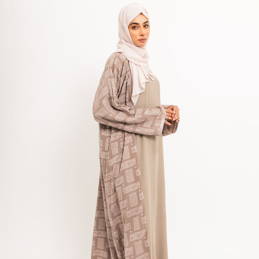 Beige Serene Open Abaya with Slip Dress