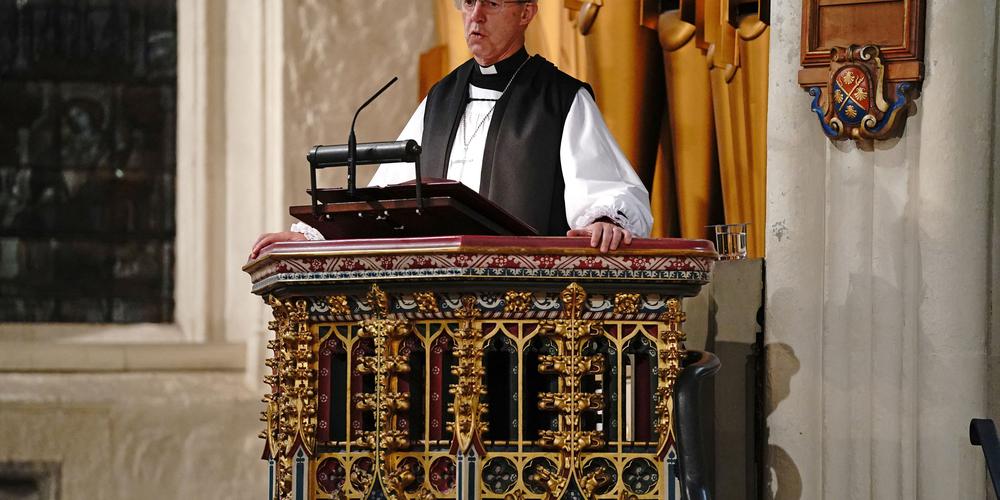 Dans cette photo d'archive prise le 18 octobre 2021, l'archevêque de Canterbury Justin Welby prend la parole à l'église St Margaret, dans le centre de Londres. (Photo de Jonathan Brady / POOL / AFP)