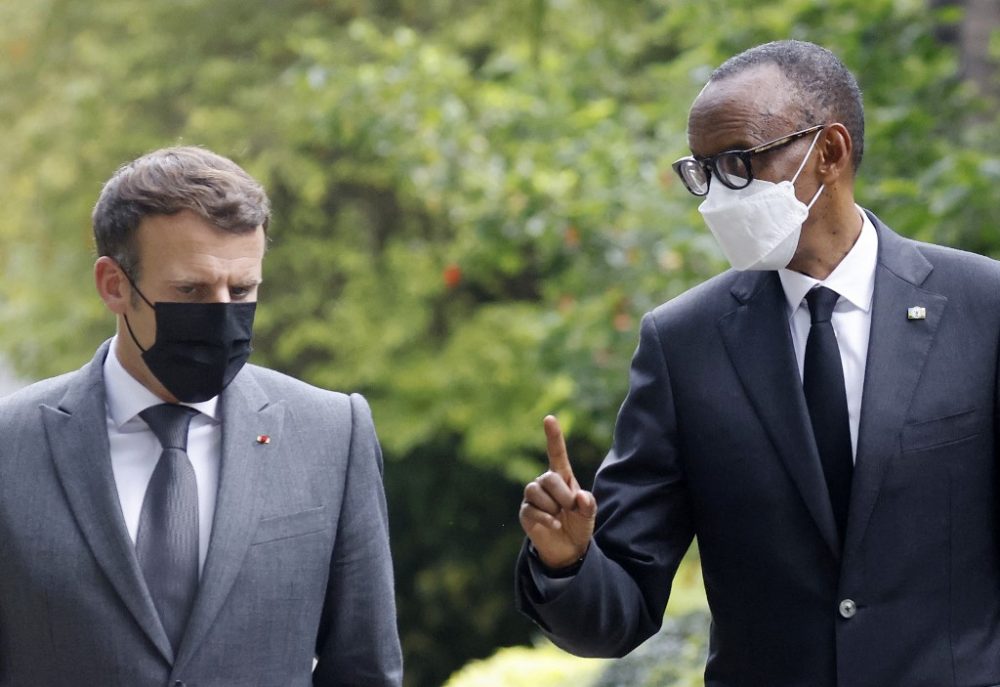 Le président français Emmanuel Macron et le président rwandais Paul Kagame le 27 mai 2021 © Ludovic Marin afp