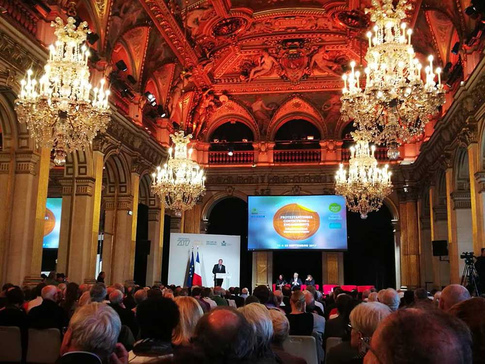 À l'Hôtel de ville de Paris, lors du colloque sur les protestantismes, le 22 septembre 2017