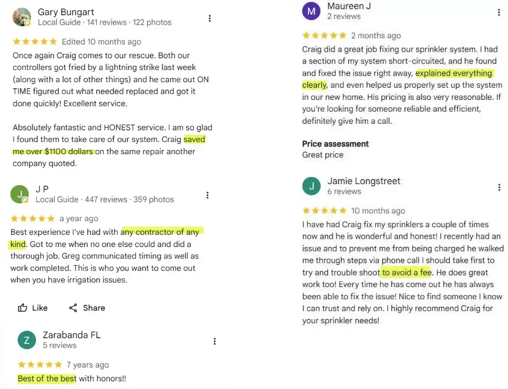 Lake Mary Sprinklers Google review