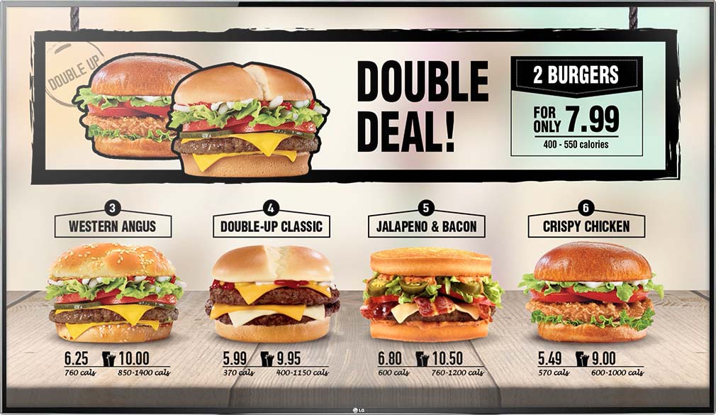 Burger digital menu board using NexSigns digital signage on LG TV
