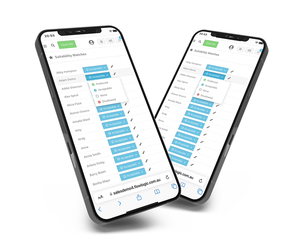 NDIS software dashboard showing staff match making on mobile screen