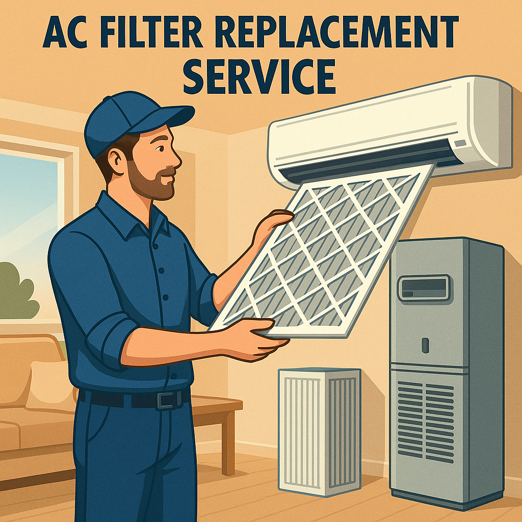 Technician performing AC Filter Replacement Service, ensuring clean airflow and efficient HVAC performance.