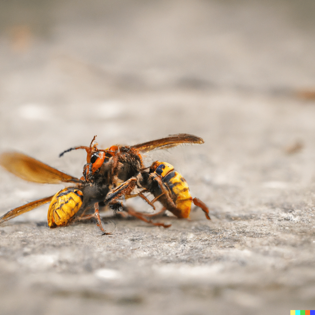 DALL%C2%B7E 2023 07 04 10.17.18 Vespa crabro Hornets fighting together in a vers realistic and natural style with a camera high definition - Pourquoi les frelons se battent entre eux?