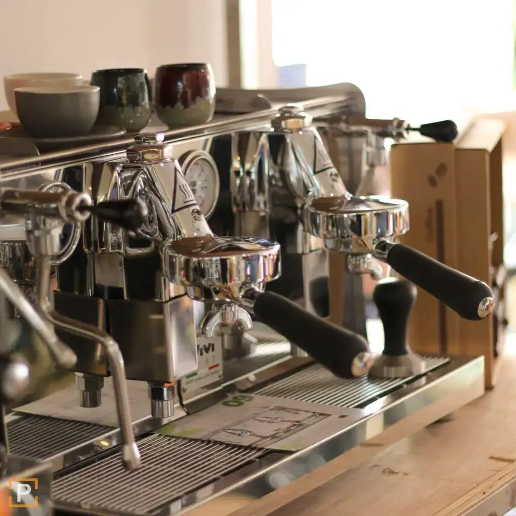 Shiny commercial espresso office coffee machines prepared for use, ideal for offices, caf&eacute;s, and businesses needing regular coffee machine service