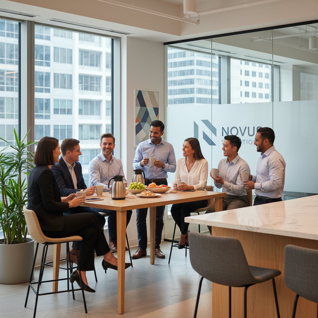 Small office team enjoying coffee together