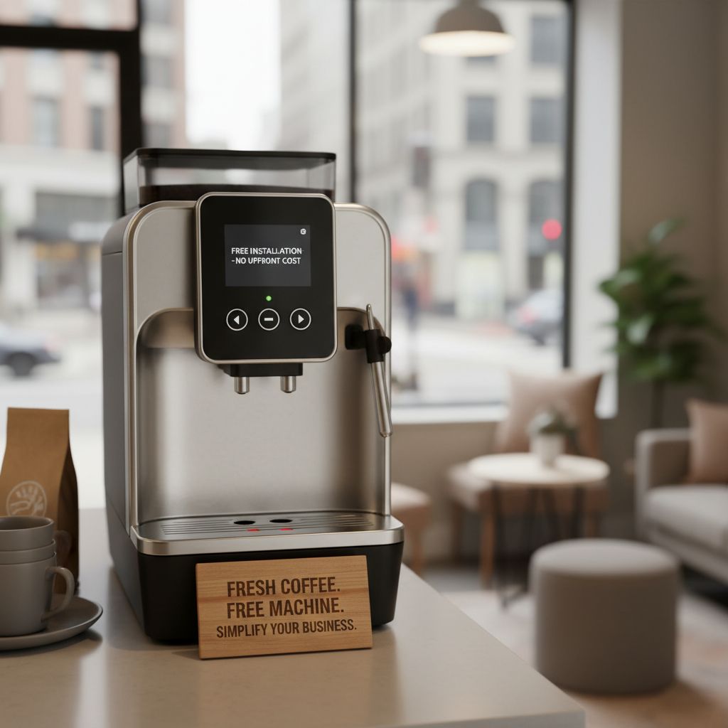 Modern coffee machine installed in small business workspace