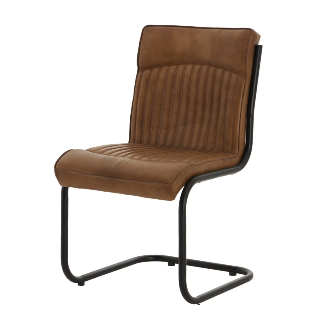 Cropston Leather Dining Chair – Caramel Leather with Industrial Edge