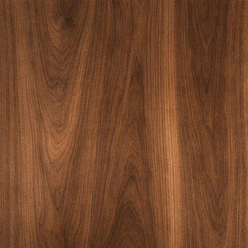 Prime grade American black walnut with natural oil finish, rich brown walnut grain with natural light and dark variation, knot-free surface, top-down view