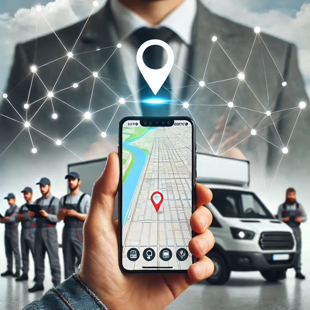 Smartphone with map and user network icons illustrating modern location sharing and social connectivity.