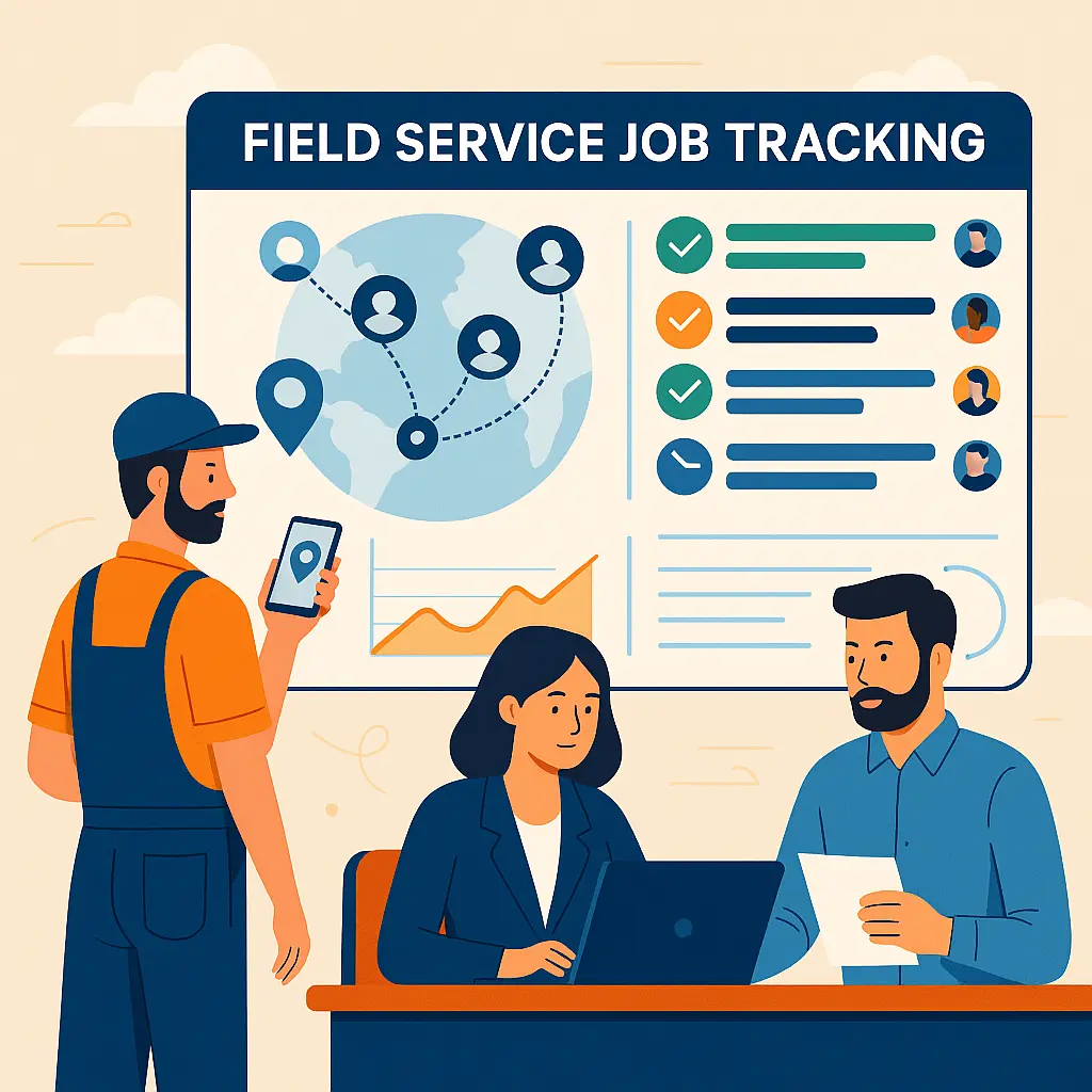 Team using field service job tracking software to monitor real-time performance and manage tasks efficiently.